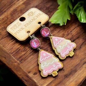 NEW PINK PANACHE christmas tree cookie earrings in pink